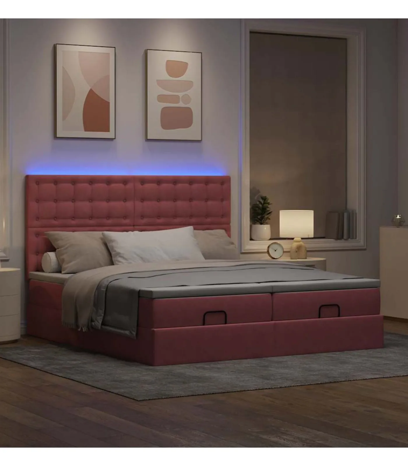 Sale Ottoman bed met matrassen en LED's 200x200cm fluweel roze Bedden