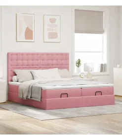 Sale Ottoman bed met matrassen en LED's 200x200cm fluweel roze Bedden