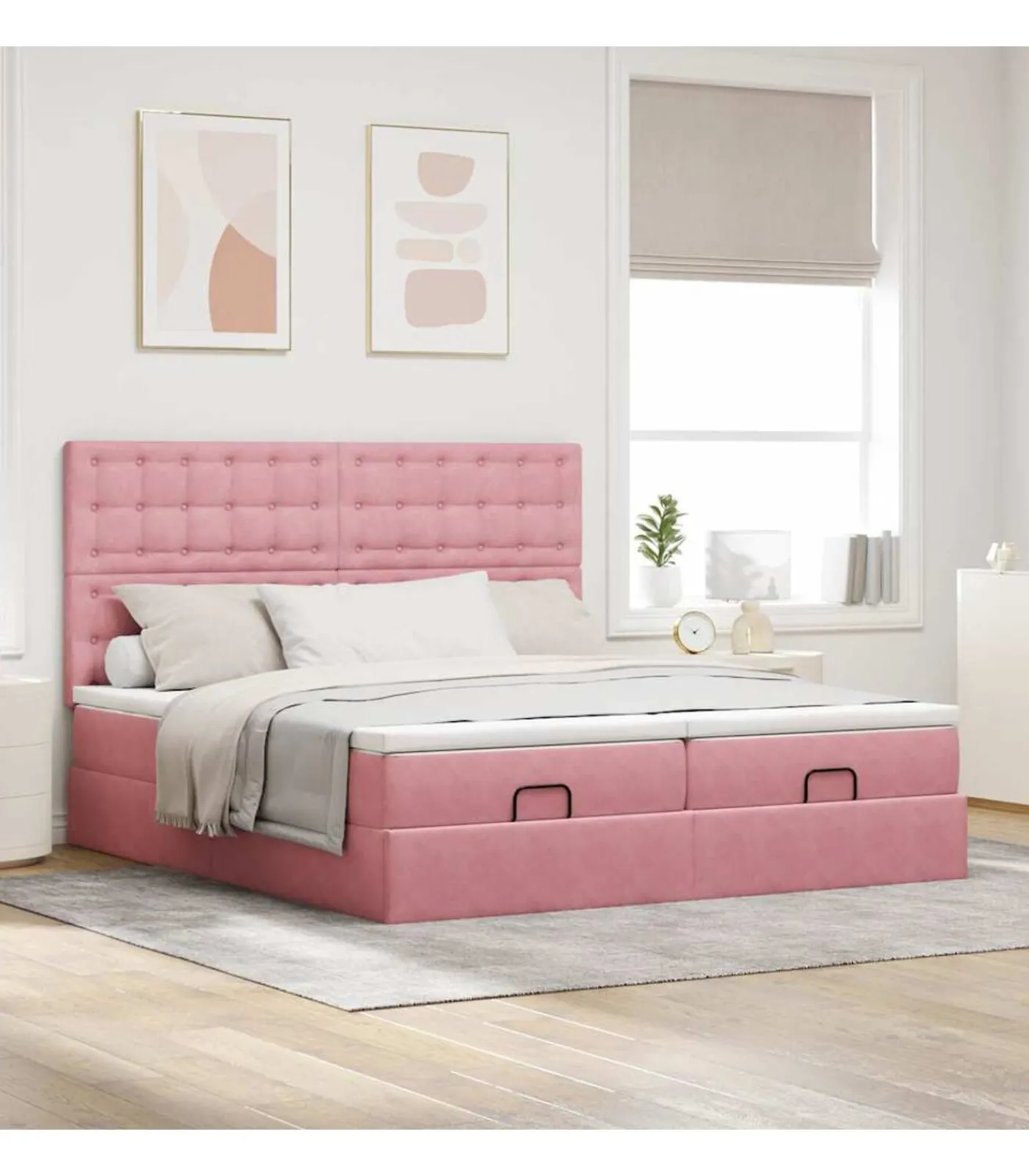 Sale Ottoman bed met matrassen en LED's 200x200cm fluweel roze Bedden