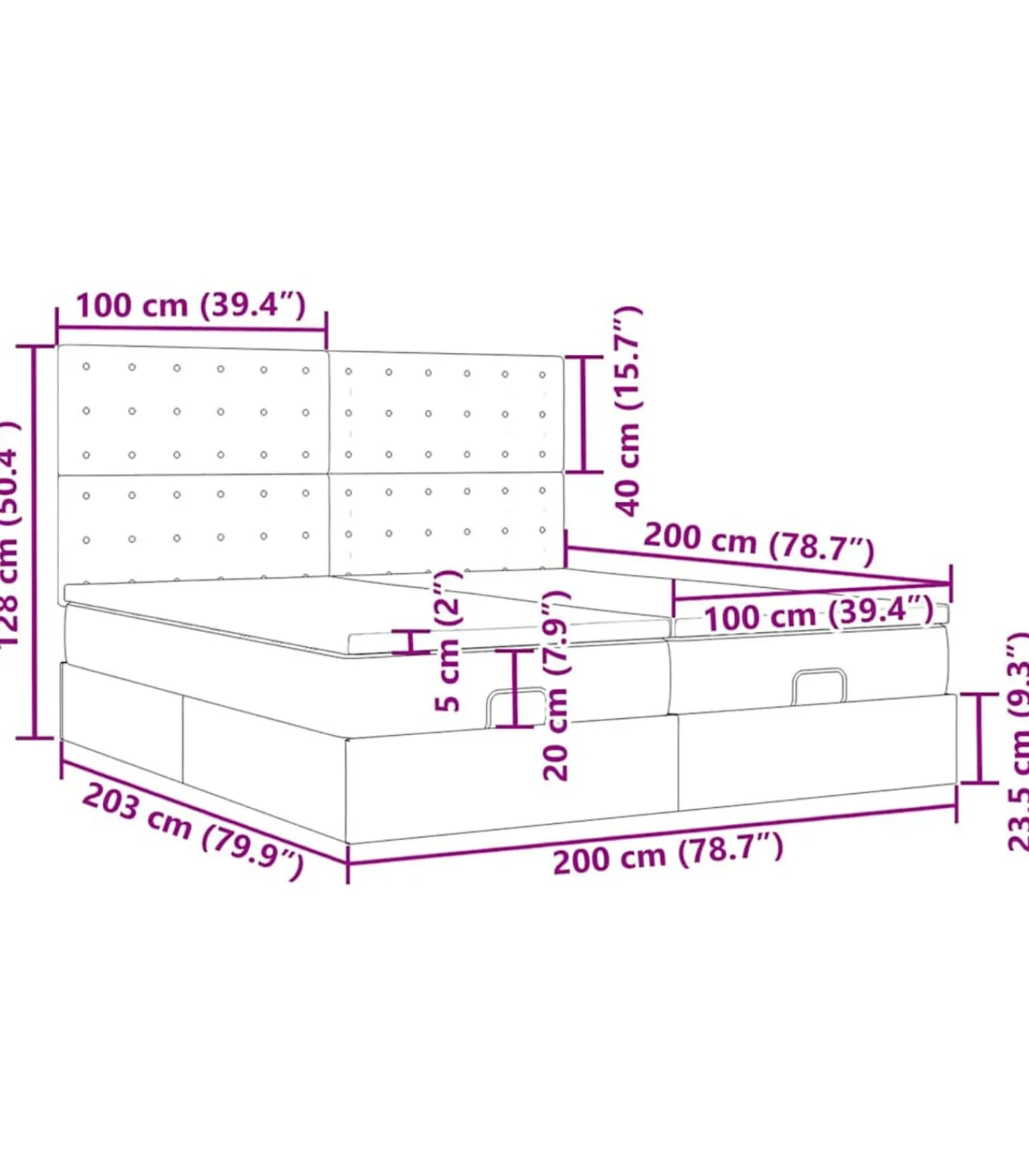 Sale Ottoman bed met matrassen en LED's 200x200cm fluweel roze Bedden