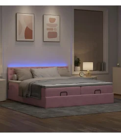 Sale Ottoman bed met matrassen en LED's 200x200cm fluweel roze Bedden