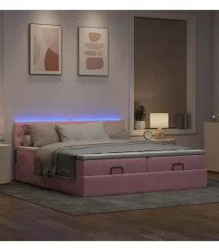 Online Ottoman bed met matrassen en LED's 200x200cm fluweel roze Bedden
