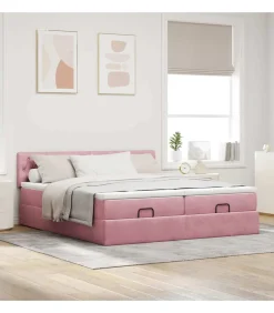 Ottoman bed met matrassen 200x200cm fluweel roze Bedden
