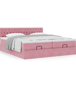 Ottoman bed met matrassen 200x200cm fluweel roze Bedden