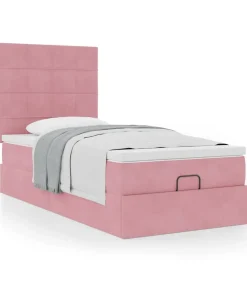 Online Ottoman bed met matrassen 100x200cm fluweel roze Bedden