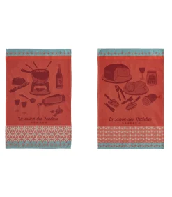 Clearance Raclette et fondue - Set van 2 theedoeken van puur katoenen jacquard 50x75cm Keuken- & Tafellinnen
