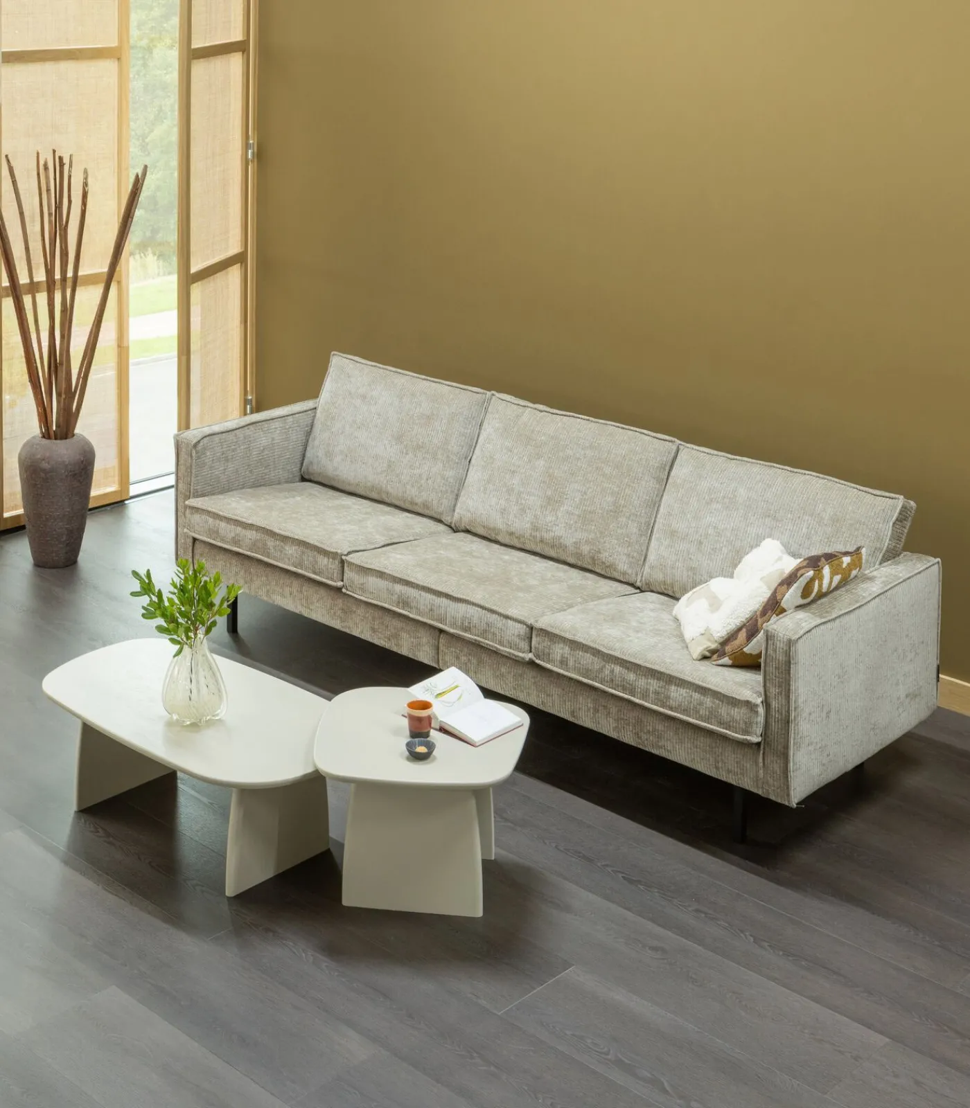 Discount Rodeo Zits Bank - Ribstof - Donkerzand - 85x277x86 Zetels