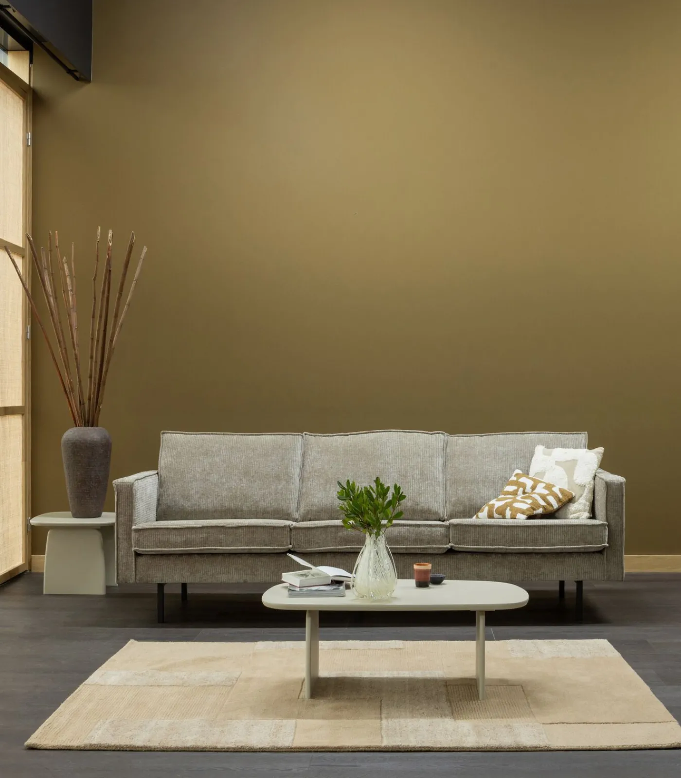 Discount Rodeo Zits Bank - Ribstof - Donkerzand - 85x277x86 Zetels