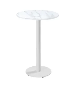Ronde hoge tafel 60 cm met wit onderstel en wit marmeren blad Tafels