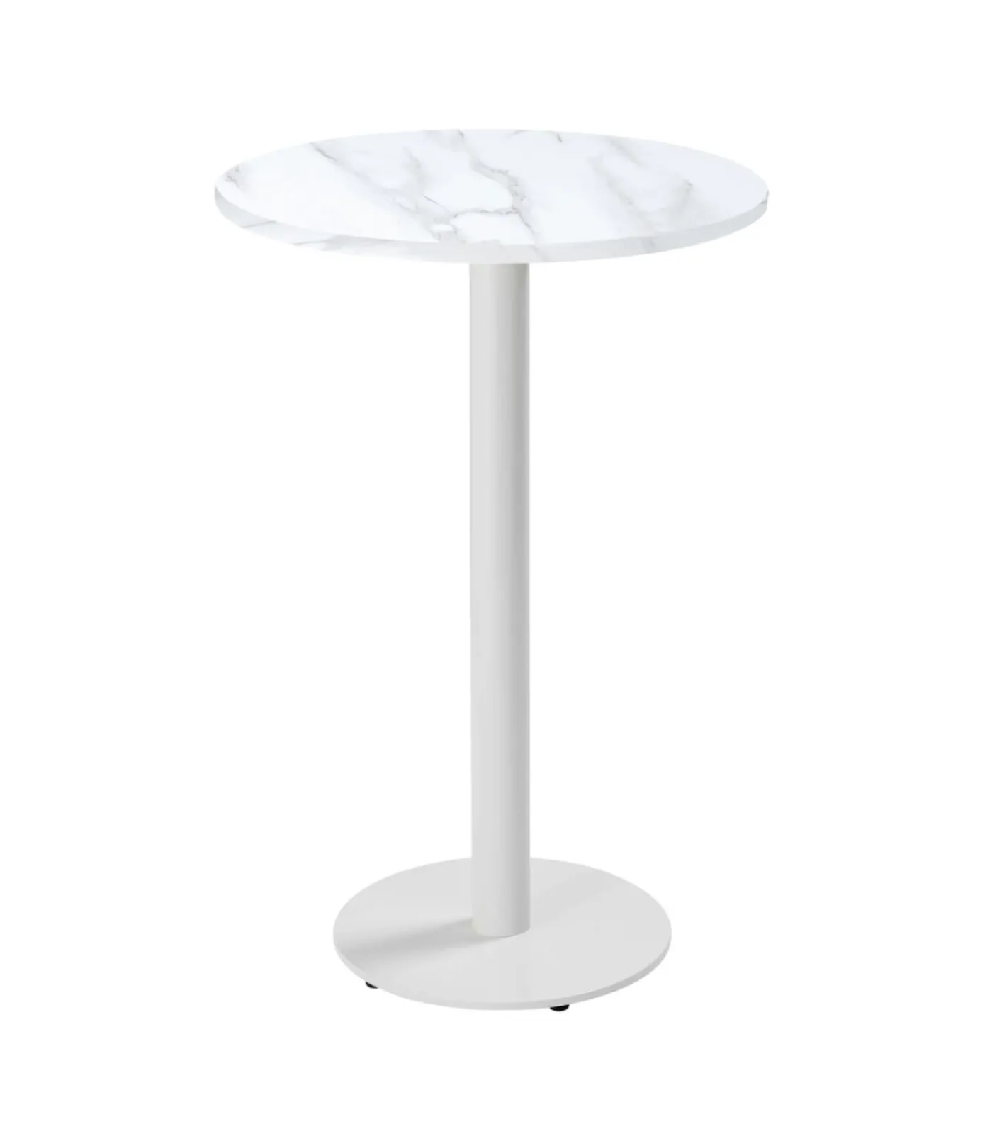 Ronde hoge tafel 60 cm met wit onderstel en wit marmeren blad Tafels