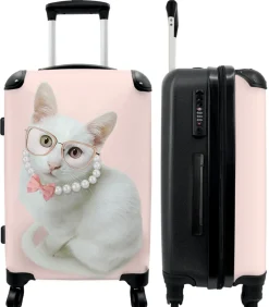 Hot Ruimbagage koffer met 4 wielen en TSA slot (Kat - Parels - Bril - Roze) Trolleys