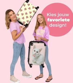 Hot Ruimbagage koffer met 4 wielen en TSA slot (Kat - Parels - Bril - Roze) Trolleys