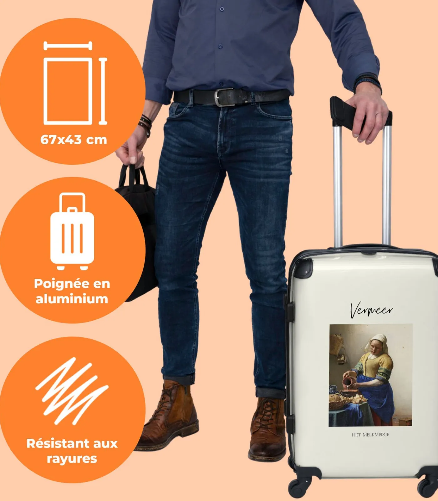 Outlet Ruimbagage koffer met 4 wielen en TSA slot (Kunst - Vermeer - Melkmeisje - Oude meester) Trolleys
