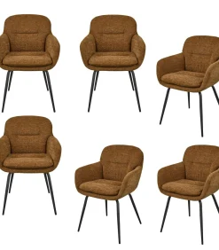 Clearance Runa Eetkamerstoelen - Polyester - Caramel - Set van 6 Stoelen