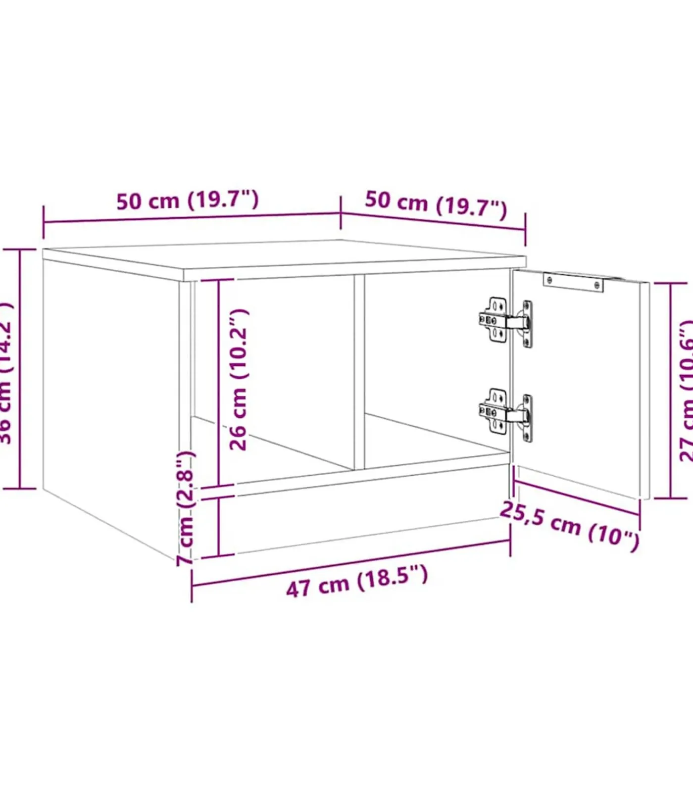 Hot Salontafel 50x50x36 cm bewerkt hout artisanaal eikenkleur Tafels