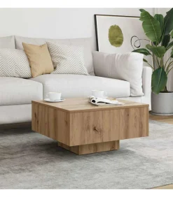 Clearance Salontafel 60x60x31,5 cm bewerkt hout artisanaal eikenkleur Tafels