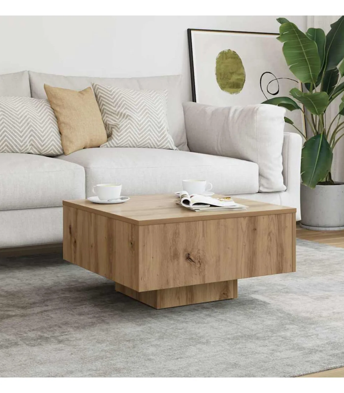 Clearance Salontafel 60x60x31,5 cm bewerkt hout artisanaal eikenkleur Tafels