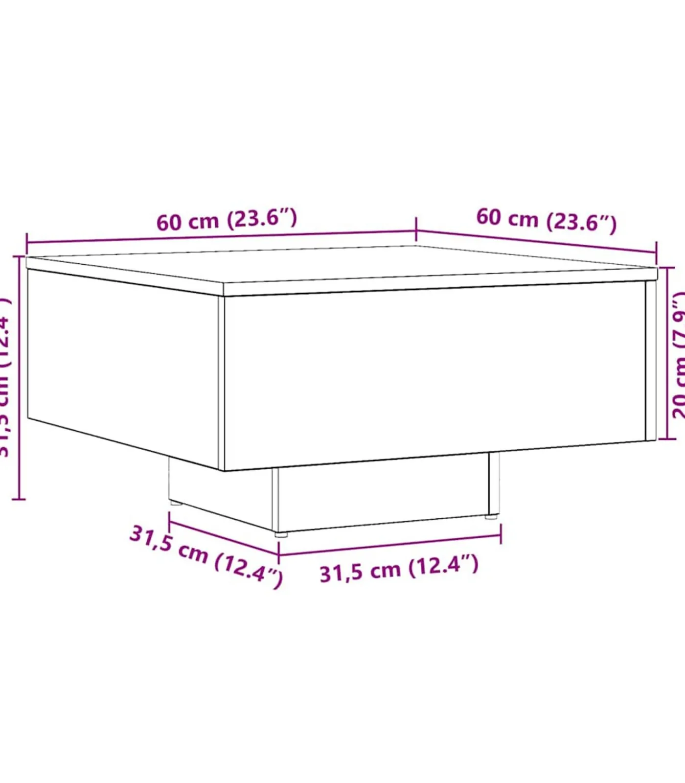 Clearance Salontafel 60x60x31,5 cm bewerkt hout artisanaal eikenkleur Tafels