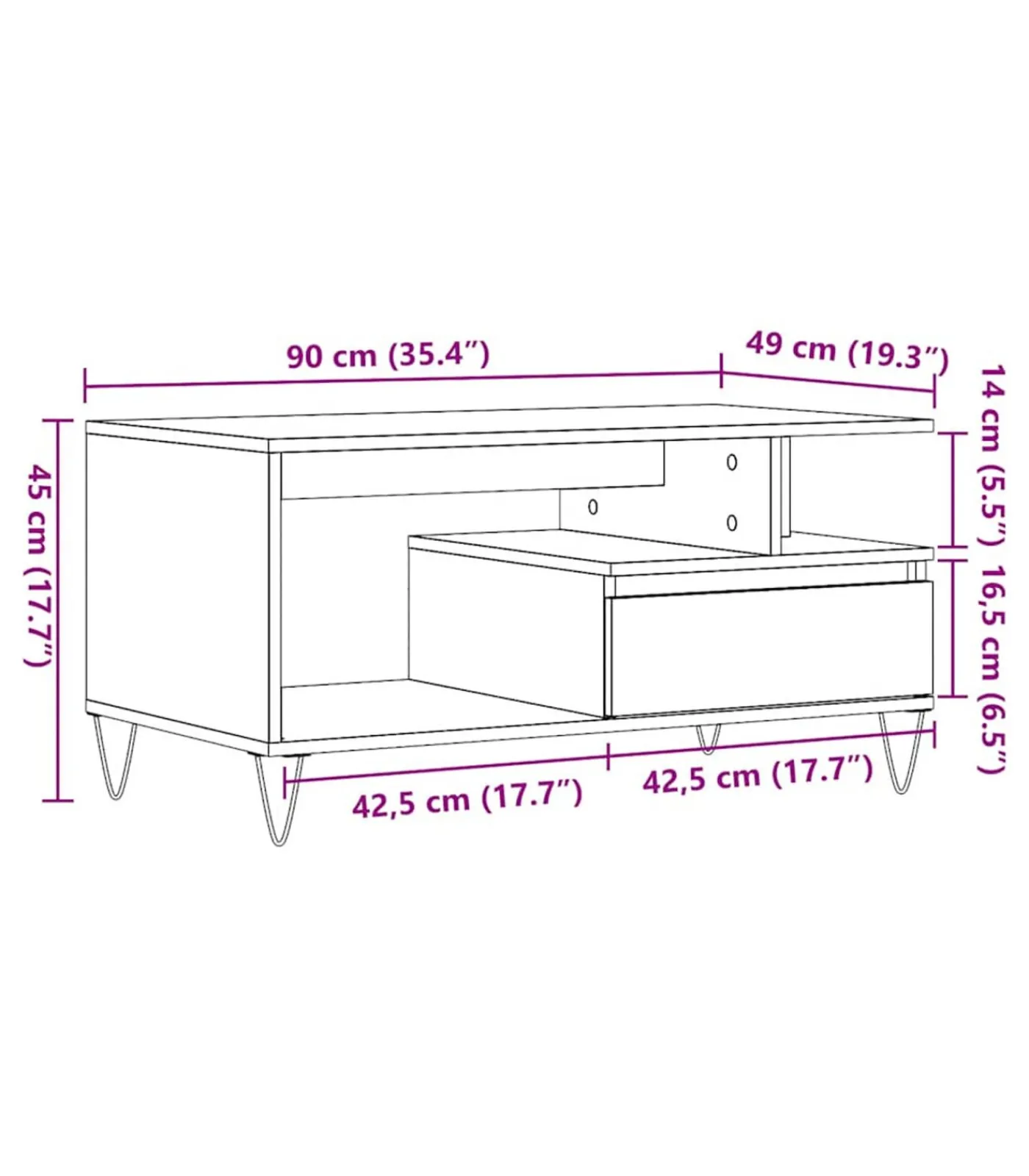 Best Salontafel 90x49x45 cm bewerkt hout artisanaal eikenkleurig Tafels