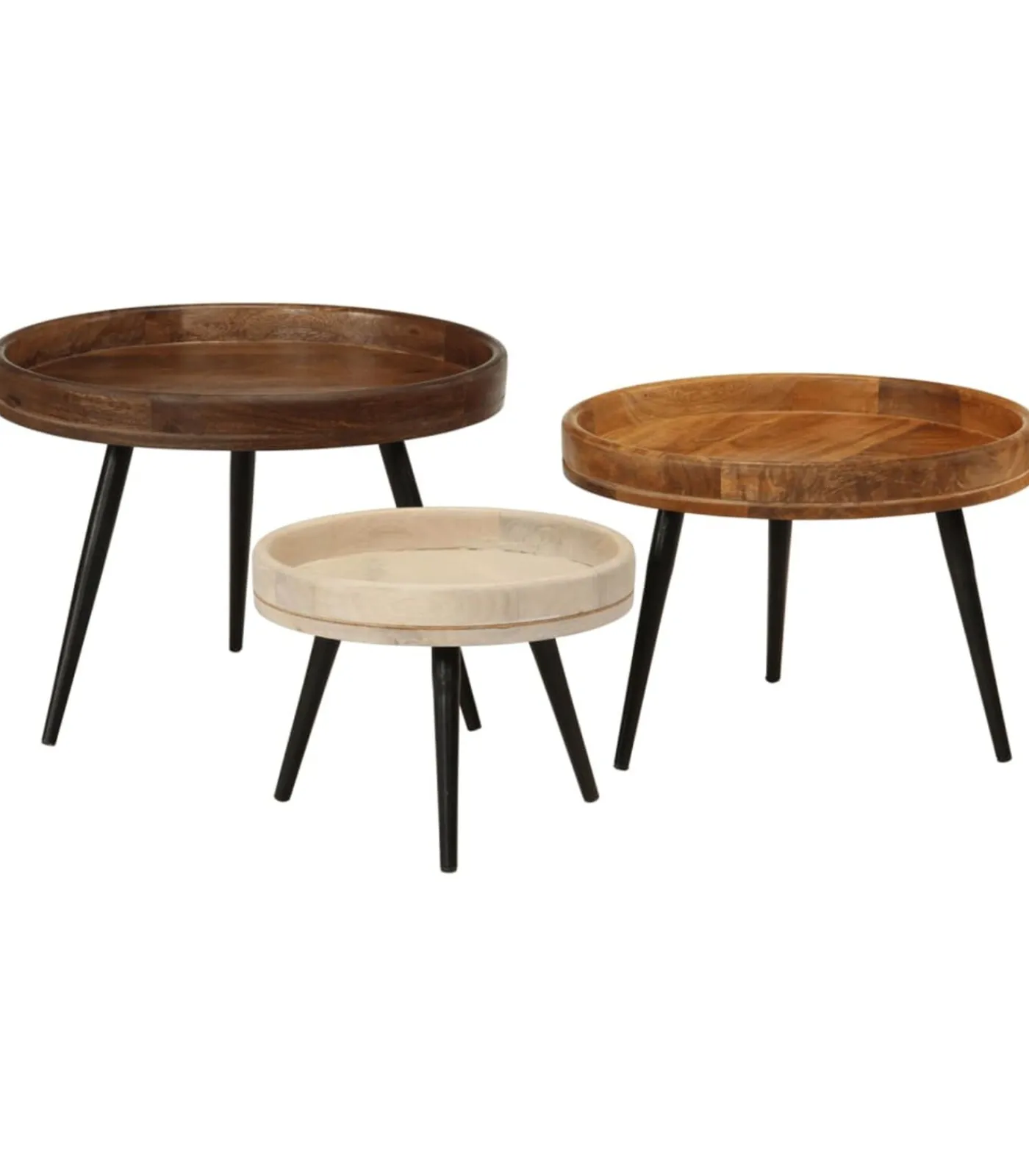 Outlet Salontafels 3 st rond massief mangohout Tafels
