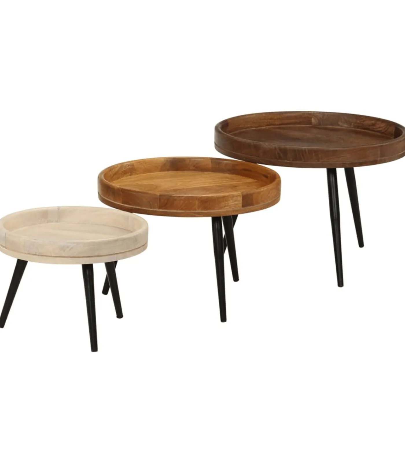 Outlet Salontafels 3 st rond massief mangohout Tafels