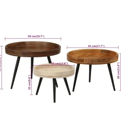 Outlet Salontafels 3 st rond massief mangohout Tafels