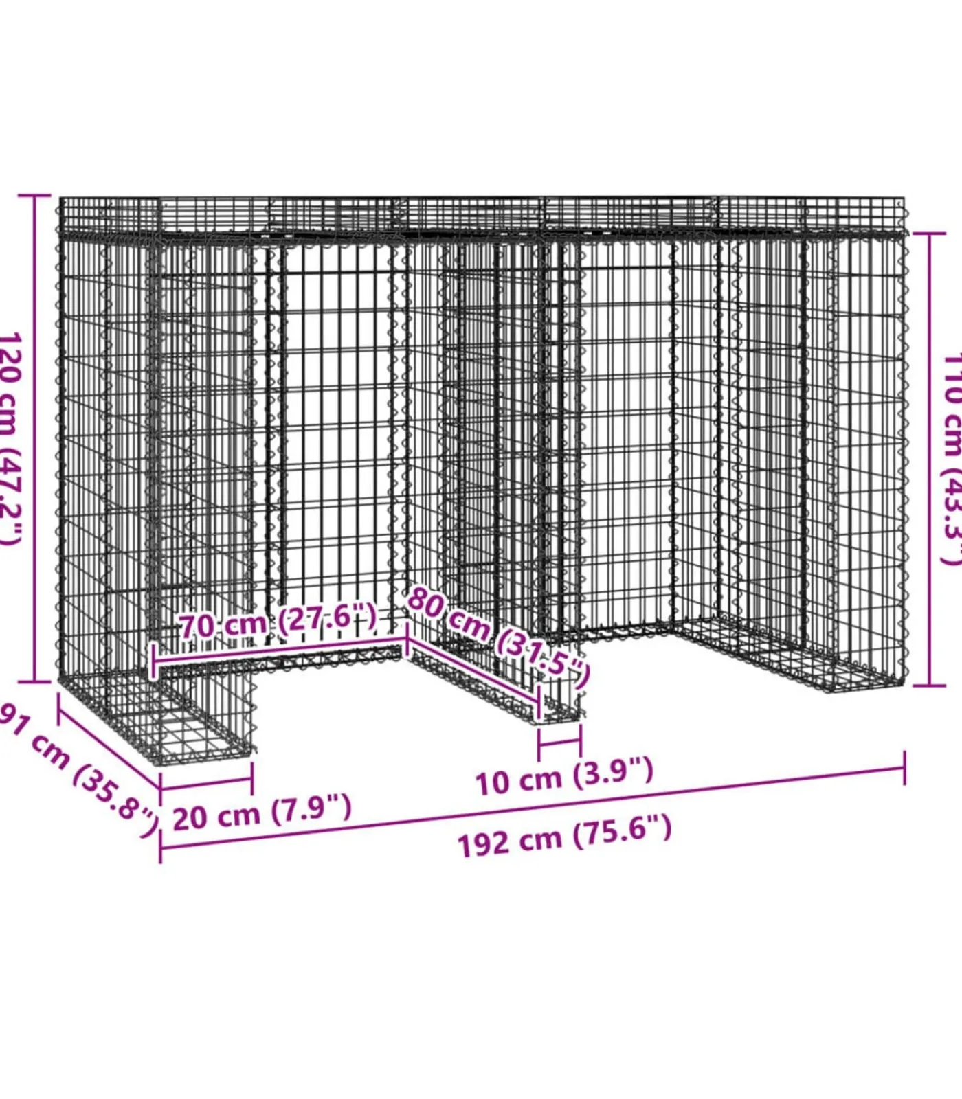 Schanskorf voor vuilnisbak 192x91x120 cm gegalvaniseerd ijzer Manden En Bakken