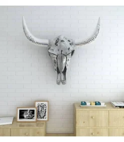 Schedel muurdecoratie aluminium zilver Decoratie