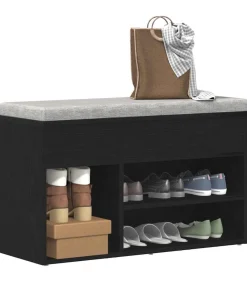 New Schoenenbank met plank Zwart eiken 80 x 30 x 45 cm Bewerkt hout Organiseren