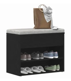 Hot Schoenenbank met plank Zwart eiken 60 x 30 x 45 cm Bewerkt hout Organiseren