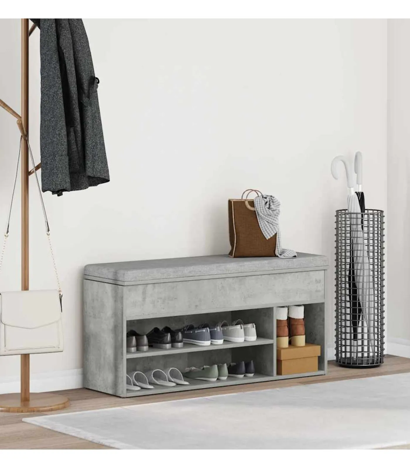 Best Schoenenbank 102x30,5x45 cm bewerkt hout betongrijs Organiseren