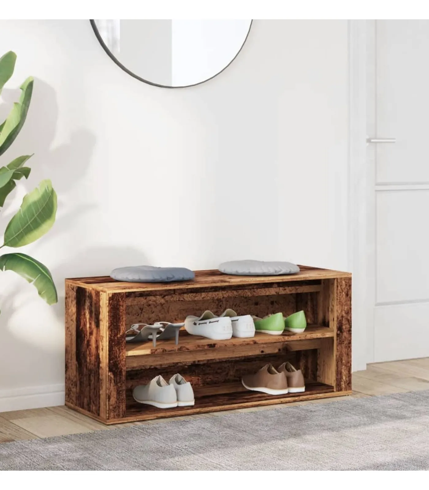 Clearance Schoenenbank 100x35x45 cm bewerkt hout oud houtkleurig Organiseren