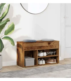New Schoenenbank 80x30x45 cm bewerkt hout oud houtkleurig Organiseren
