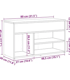 New Schoenenbank 80x30x45 cm bewerkt hout oud houtkleurig Organiseren