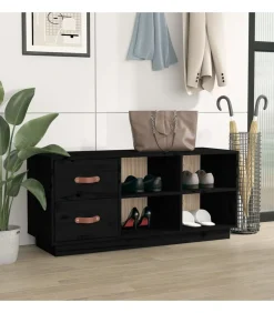 Clearance Schoenenbank 100x34x45 cm massief grenenhout zwart Organiseren