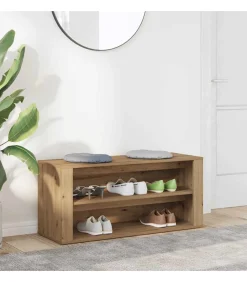 New Schoenenbankje 100x35x45 cm bewerkt hout artisanaal eikenkleur Organiseren