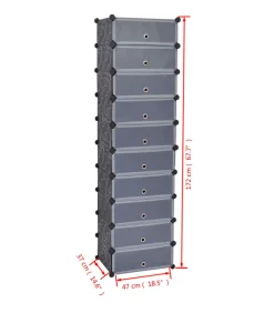 New Schoenenkast met 10 ineengrijpende vakken zwart Organiseren