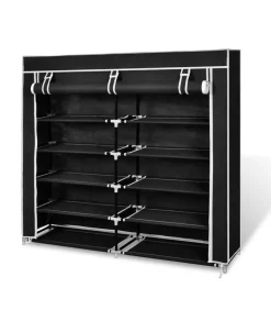 Hot Schoenenkast met hoes 115x28x110 stof zwart Organiseren