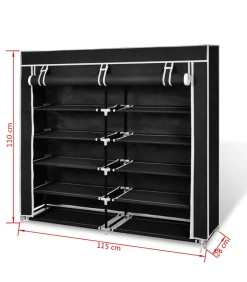 Hot Schoenenkast met hoes 115x28x110 stof zwart Organiseren