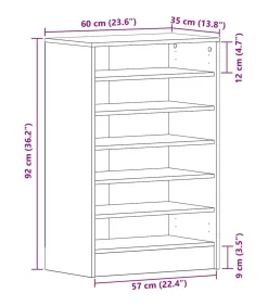 New Schoenenkast met plank Zwart eiken 60 x 35 x 92 cm Bewerkt hout Organiseren