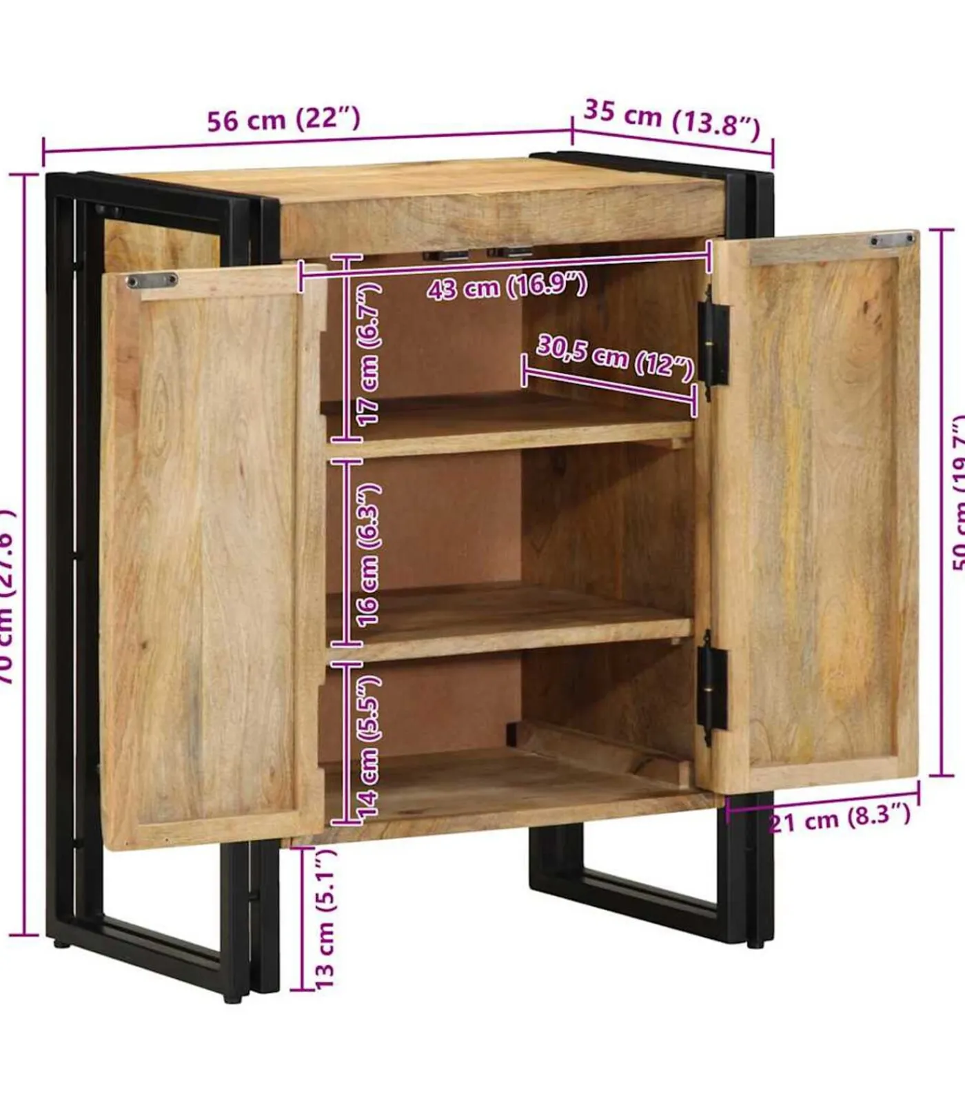 Clearance Schoenenkast met plank Zwart 30 x 30 x 40 cm Massief mangohout Organiseren