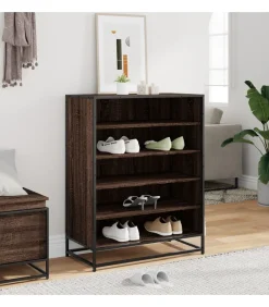 Sale Schoenenkast 75x38x97,5 cm bewerkt hout en metaal bruin eiken Organiseren