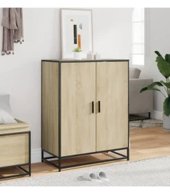 Best Schoenenkast 75x38x97,5 cm bewerkt hout en metaal sonoma eiken Organiseren