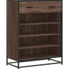 New Schoenenkast 75x38x97,5 cm bewerkt hout en metaal bruin eiken Organiseren