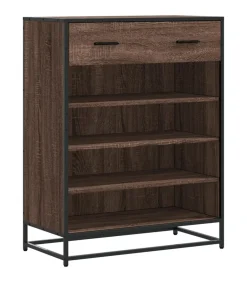 New Schoenenkast 75x38x97,5 cm bewerkt hout en metaal bruin eiken Organiseren