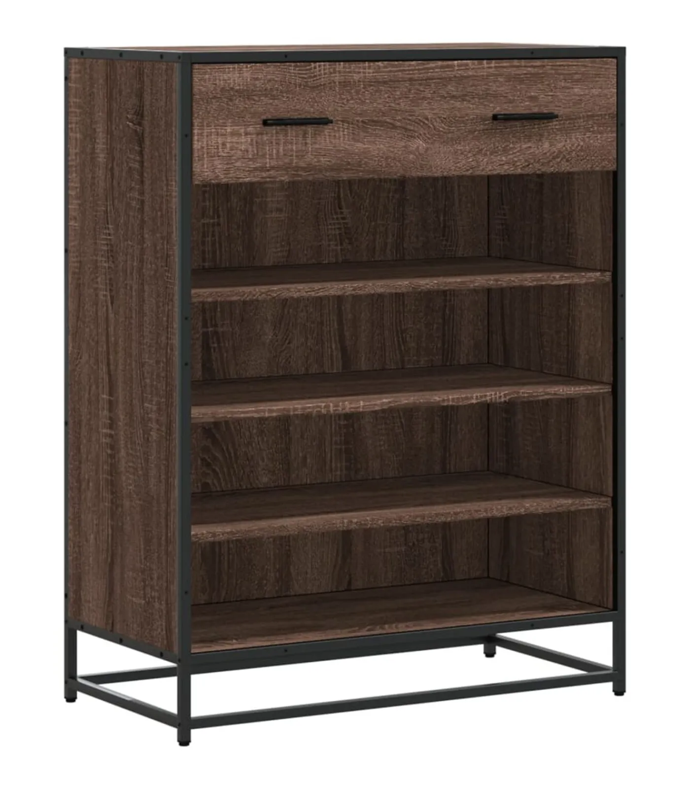New Schoenenkast 75x38x97,5 cm bewerkt hout en metaal bruin eiken Organiseren
