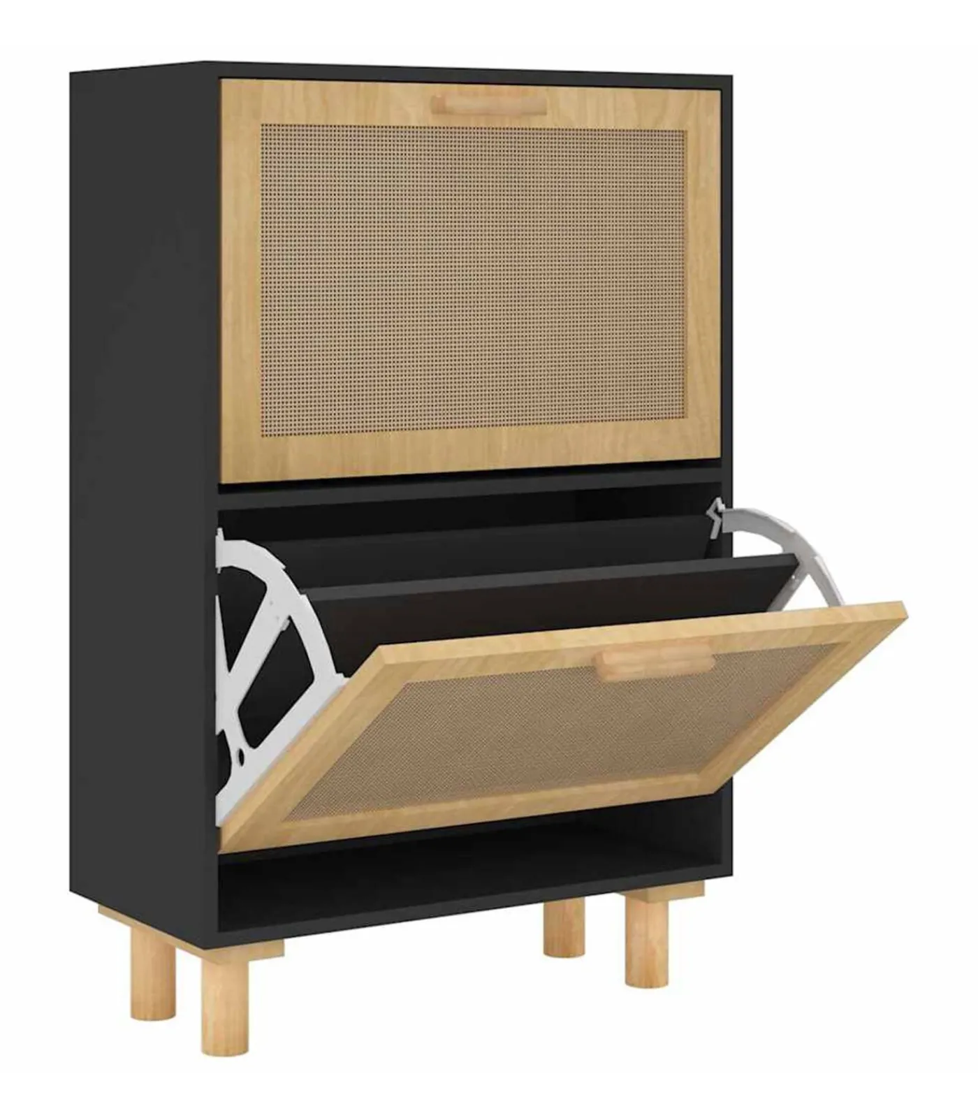 Best Schoenenkast 52x25x80 cm bewerkt hout en rattan zwart Organiseren