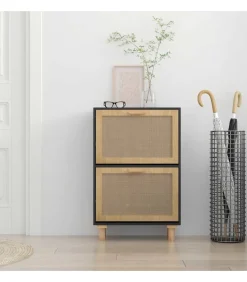 Best Schoenenkast 52x25x80 cm bewerkt hout en rattan zwart Organiseren