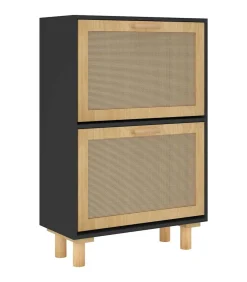 Best Schoenenkast 52x25x80 cm bewerkt hout en rattan zwart Organiseren