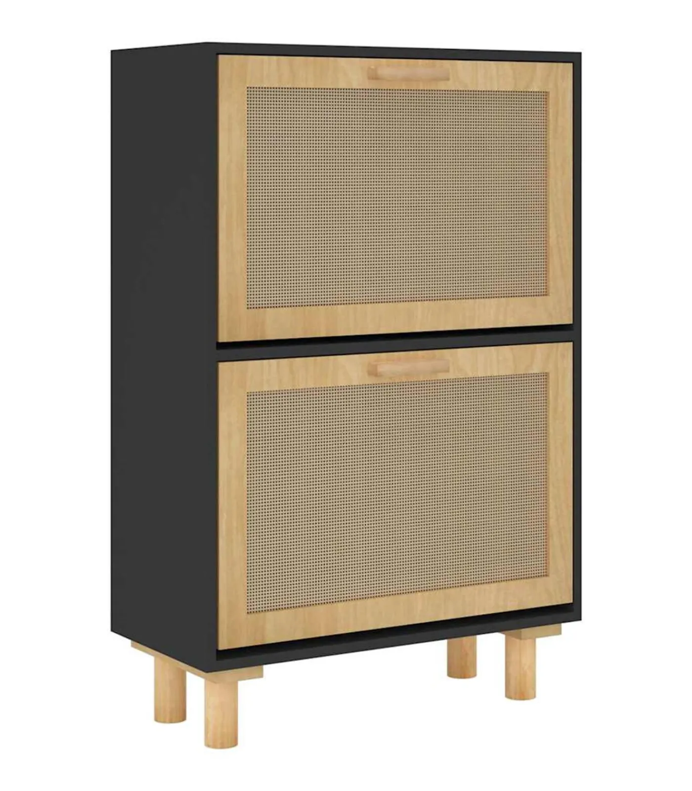 Best Schoenenkast 52x25x80 cm bewerkt hout en rattan zwart Organiseren